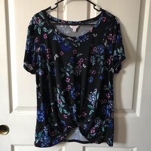 Black & Floral, Short Sleeved Top